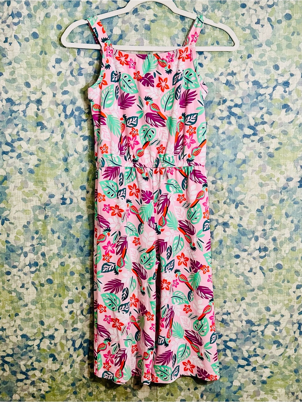 Wonder Nation Tropical Parrot Print Wide Leg Jumpsuit Girls M 7-8